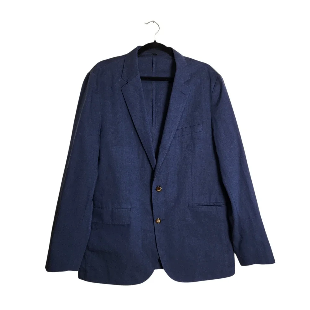J.Crew Ludlow Slim Blazer 42L Navy Blue Somelos Cotton Linen Sport Coat